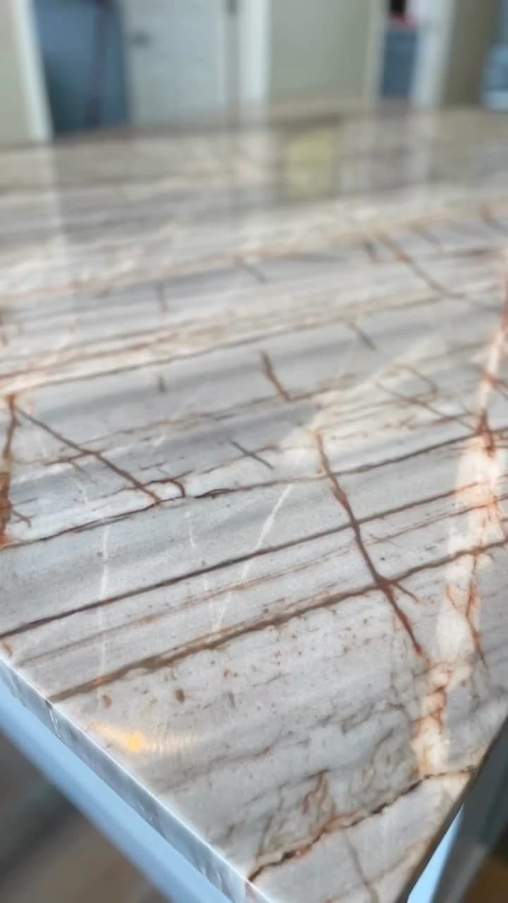 Blue quartzite with rust veining, close up